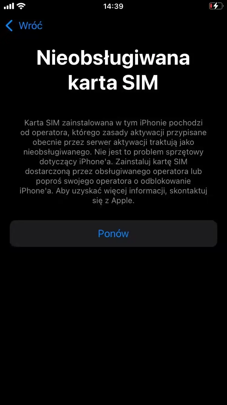 Nieobsługiwana karta SIM